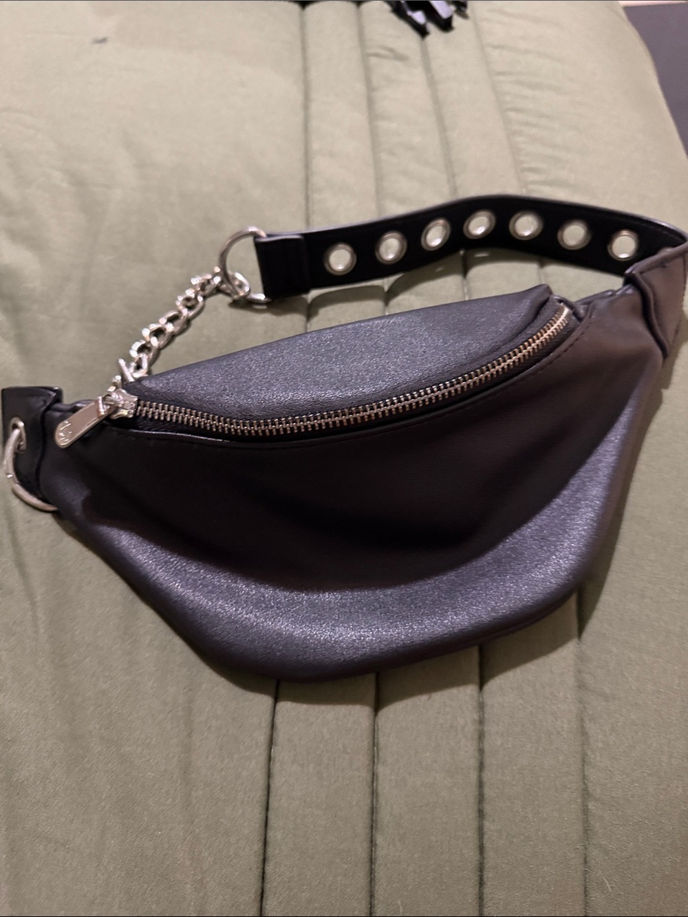 True Religion Black Faux Leather Studded Crossbody Belt Bag